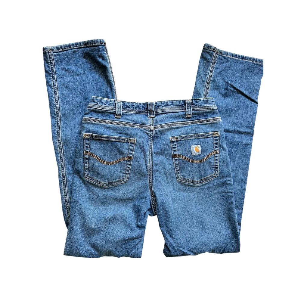 Carhartt Flannel Lined Straight Leg Jeans Women 6 Tall Workwear Denim Blue Pants - Picture 3 of 7